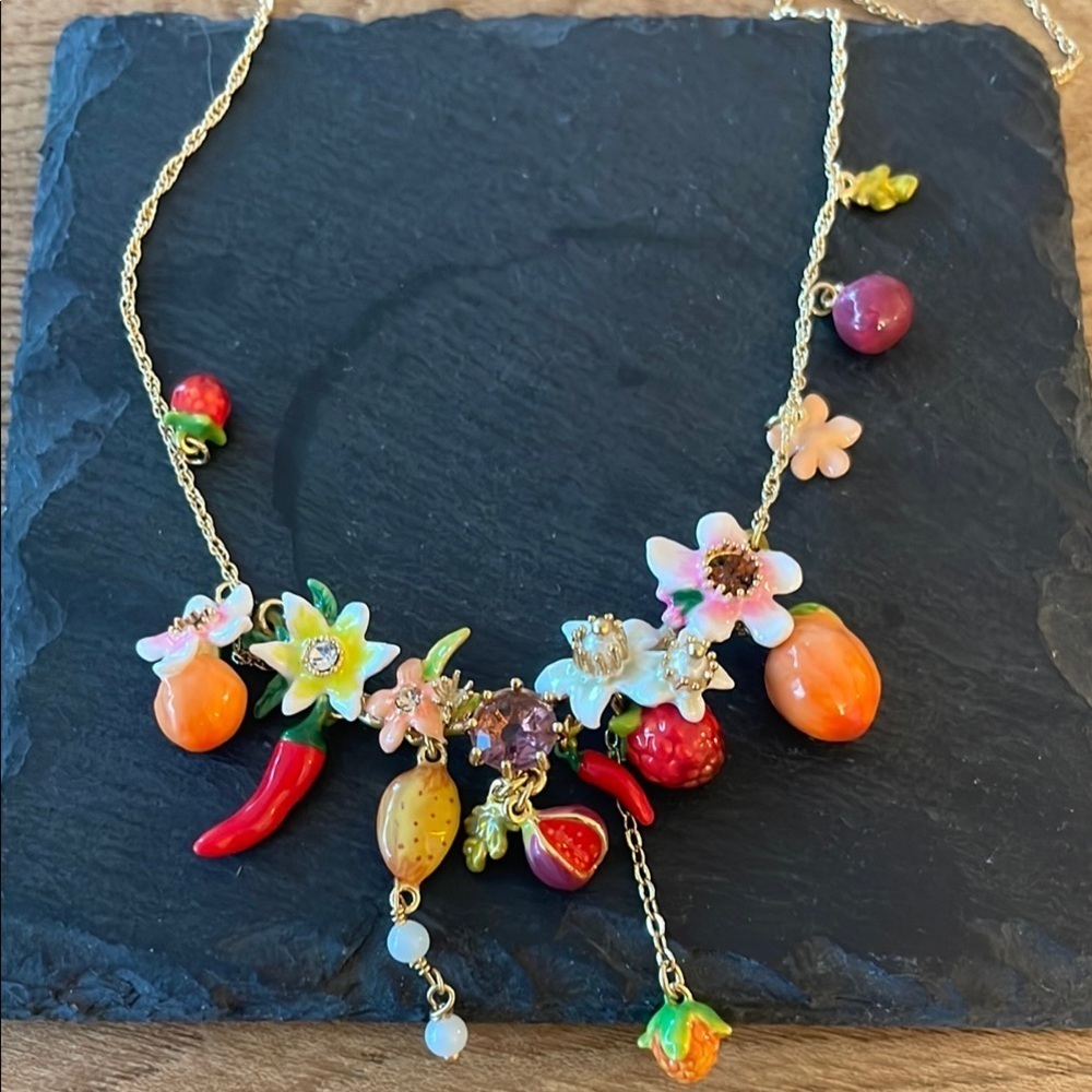 Les NEREIDES Floral and Fruit Charm Necklace in Gold